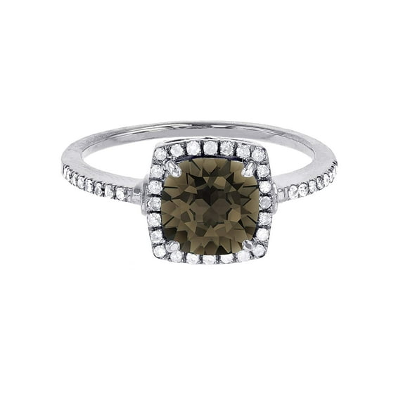 10K White Gold 7mm Cushion Smoky Quartz & 0.20 CTTW Diamond Halo Ring