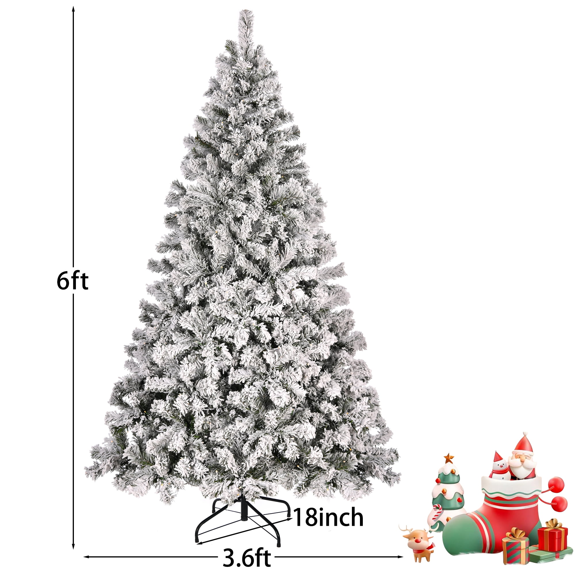 HONGGE 6ft Pre-Lit Holiday Christmas Tree, Artificial Snow Flocked Christmas  Tree w/ 250 Warm-White & Multicolored Lights, 9 Light Sequences 