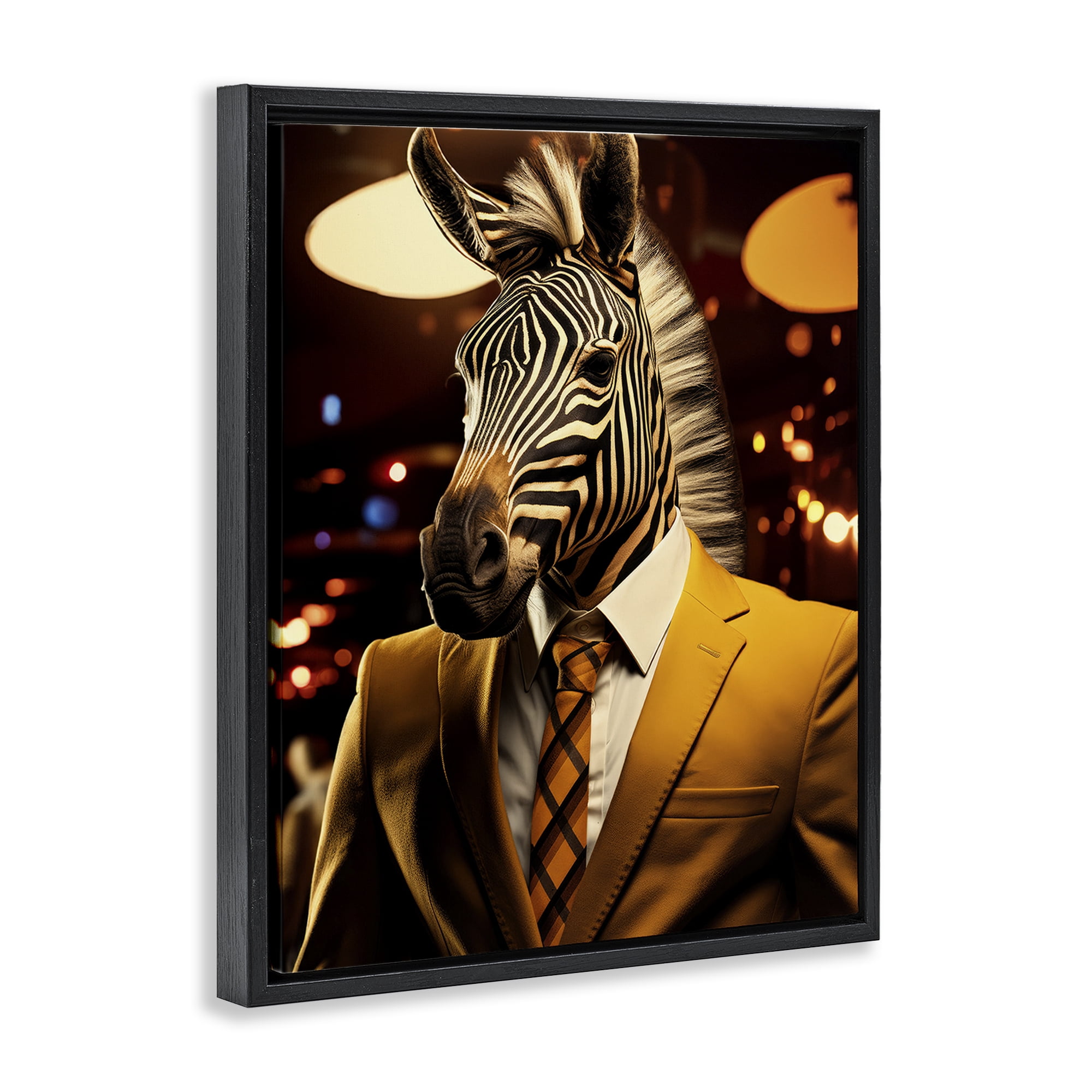 Stupell Industries Trendy Debonair Zebra Black Framed Floater Canvas Wall Art, design by Ray Powers