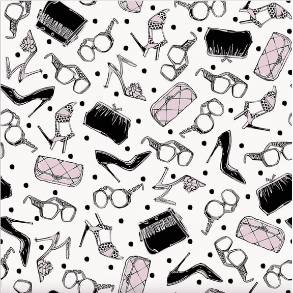 Studio E Dressed & Obsessed Tossed Accessories Off White & Pink Cotton Fabric by The Yard