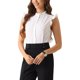 thumbnail image 4 of INSPIRAR CHIC Tops de Body con Volantes para Mujeres, Cuello Simulado, Manga Corta, Botón Hacia Abajo, Camisa de Leotardo M Blanca, 4 of 6