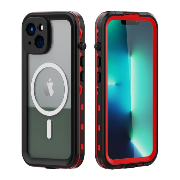 iPhone 14 Case Waterproof, Compatible with Magsafe Magnetic Protective iPhone 14 Case Magnet Shockproof Full Body Clear with Screen Protector,Red