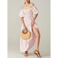 thumbnail image 6 of Pink Boho Floral Print Square Neck Puff Sleeve A-Line Tiered Maxi Dress With Smocked Waist, 6 of 8