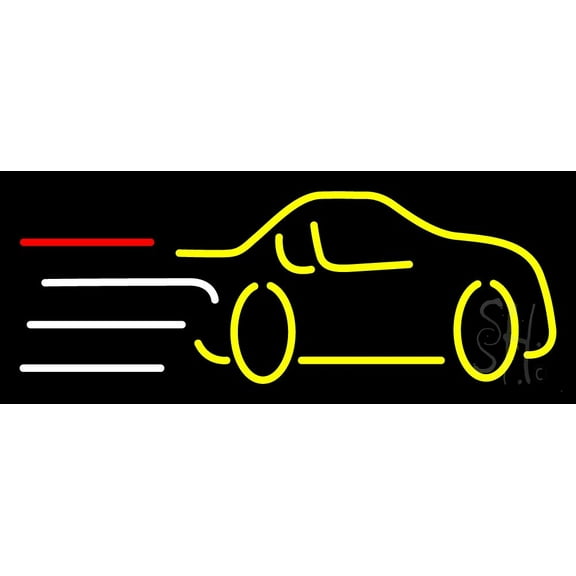 Yellow Car Logo LED Neon Sign 13 x 32 - inches, Clear Edge Cut Acrylic Backing, with Dimmer - Bright and Premium built indoor LED Neon Sign for automotive store, and mall.