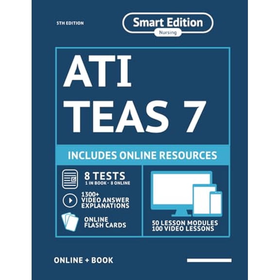Pre-Owned Smart Edition Academy ATI TEAS 7 Study Guide 5th Edition with Online Practice Tests