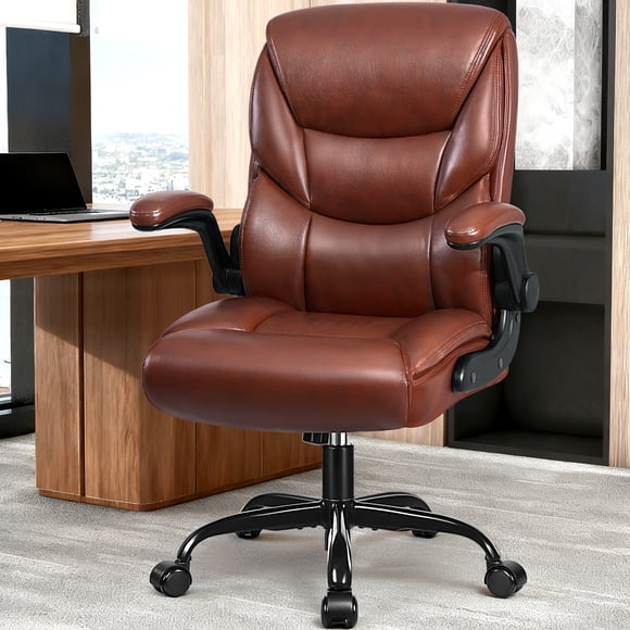 COOLHUT Leather Office Chair, Big and Tall Office Chair 400LBS Wide Seat Ergonomic Computer Desk Chair High Back Executive Leather Chair Adjustable Task Chair Lumbar Back, Dark Brown