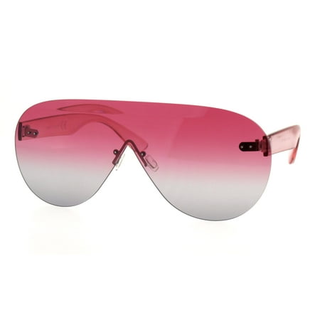 Shield Luxury Rimless Futuristic Robotic Trendy Retro Fashion Sunglasses Pink Grey
