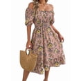 thumbnail image 5 of Women Summer Ruffle Off Shoulder Floral Midi Dress Summer Smocked Beach Flowy Long Dresses Pink L, 5 of 9