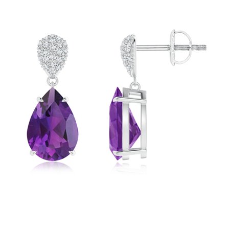 Angara Holiday Claw Set Amethyst Drop Earrings With Diamond Holiday Claw Set Amethyst Drop Earrings With Diamond Pear Motif In 14k White