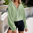 thumbnail image 2 of VNKIDY Women's Long Sleeve Drawstring Full Zip Hooded Jacket Crop Sweatshirt Solid Color Coats Cozy Dailywear, 2 of 5