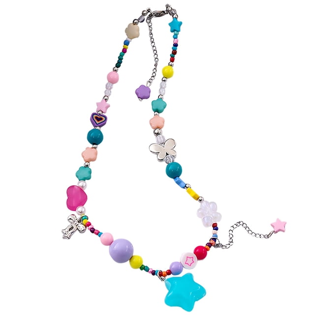 SIfdSeng Collier Coloré Perlé pour Filles Chaîne de Clavicule Cœur de Papillon Douce et Enfantine