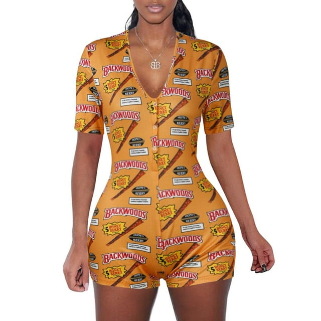 AMERTEER Pyjama de Combinaison à Manches Courtes à Col en V Profond pour Femme