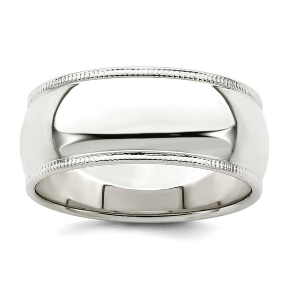 925 Sterling Silver Solid Polished 8mm Half Round Milgrain Size 8.5 Band Ring Ring for Women and Men