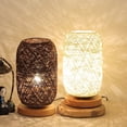thumbnail image 4 of Lámpara de noche moderna de bambú y ratán, lámpara de mesa creativa moderna con base de madera, decoración personalizada, lámpara LED regulable, lámpara de noche para sala de estar, marrón, 4 of 5