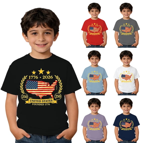 CCRFTGI 250 Anniversary Usa Flag Shirts for Kids Boys Girls Size 10-12 Patriotic Cute Tops 4th Of July American Flag Striped Outfits Freedom Summer Tops Festival T-Shirts Black 2-3 Years