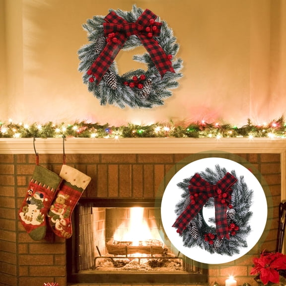 IMIKEYA Holiday Christmas Door Wreath with Decorative Bow and Floral Accents for Festive Home Decoration