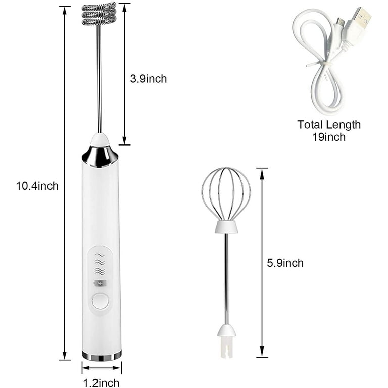 Milk Frother Handheld, Immersion Blender Cordlesss Foam Maker USB  Rechargeable Small Mixer with 2 Stainless Whisks，Wisker for Stirring  3-Speed