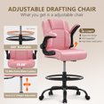 thumbnail image 3 of HYSpacerX 500 LBS Big & Tall Ergonomic High Back Leather Office Chair, Adjustable Height Flip-Up Armrest Executive Computer Chair for Standing & Counter Height Desk, Pink, 3 of 7