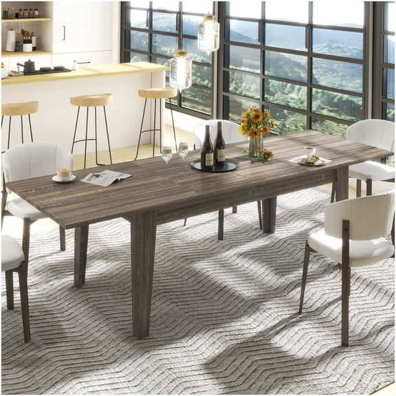 Extendable Kitchen Table, 106 inch Large Dining Table with Dark Oak Melamine Top for Home Office