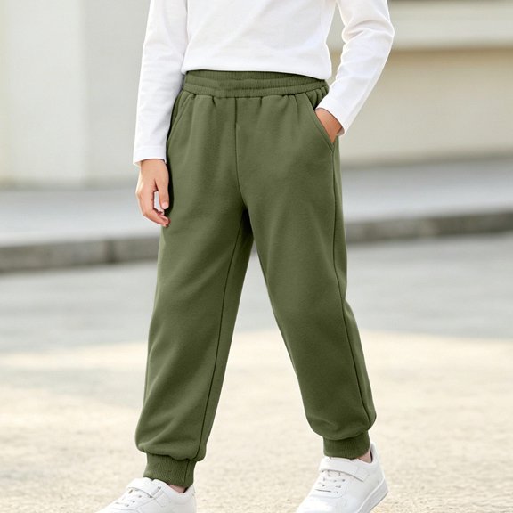 QSAWXQZ Kids Cotton Joggers Elastic Waist Solid Sweatpants Casual Athletic Pants 10 Years
