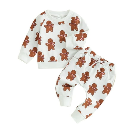 

0-3Y Toddler Baby Boys Girls Christmas Clothes Sets 6M 12M 18M 24M 3Y 2pcs Long Sleeve Gingerbread Print Sweatshirt Tops Drawstring Pant