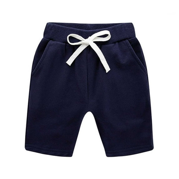Entyinea Girls Pull-on Bermuda Shorts Adjustable Waist Summer Cotton Short for Girls Navy Size 120