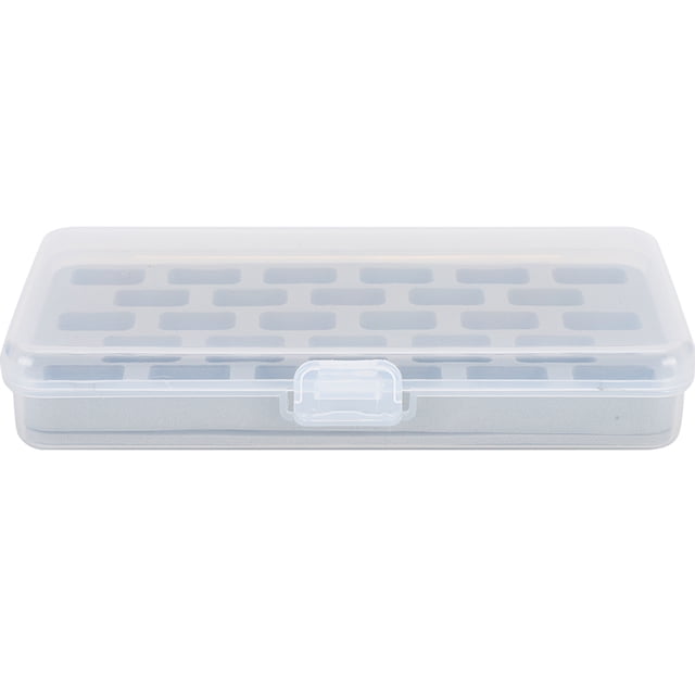 Caja de 28 carretes vacíos, cubierta de plástico para guardar hilos, organizador de bobinas para máquina de coser
