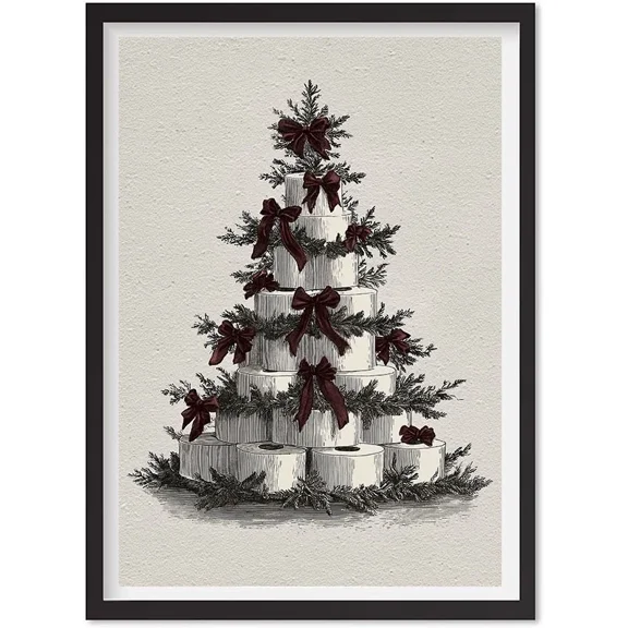 Christmas Toilet Paper Tree Wall Art, Funny Christmas Bathroom Poster, Matte Canvas Stretched, Posters for Room Bedroom Living Room Bathroom Wall Decor, Posters & Art Prints, Gift.