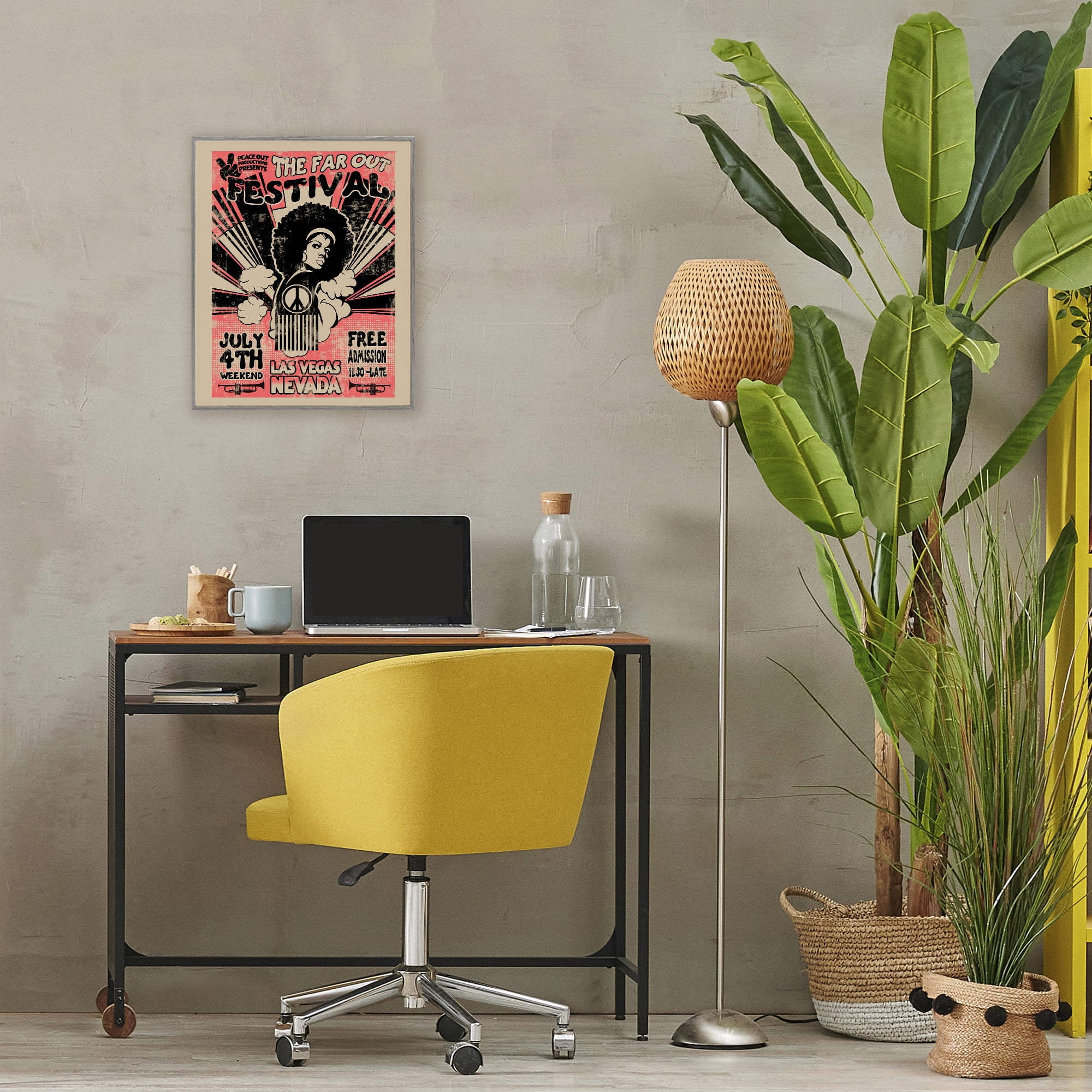 Stupell Industries Retro Far Out Festival Poster Gray Framed Giclee Art, design by Ali Chris