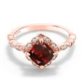 thumbnail image 2 of Gem Stone King 18K Rose Gold Plated Silver Red Garnet and Moissanite Solitaire Ring for Women (2.19 Cttw, Cushion Cut 7MM, Gemstone, Available in Size 5, 6, 7, 8, 9), 2 of 4