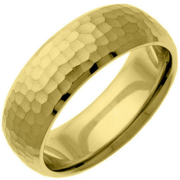Mens 14KT Yellow Gold 6mm Satin Hammered Comfort Fit Wedding Band