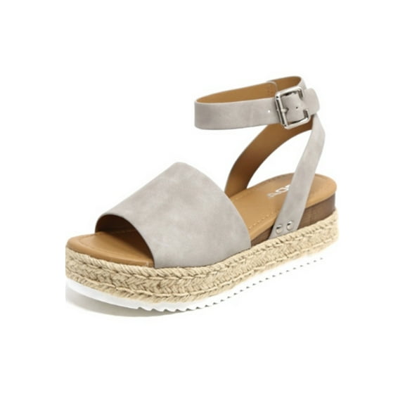 Soda Topic Gray Espadrilles Flatform Studded Wedge Ankle Strap Open Toe Sandals (8.5 M US, Gray Nubuck)