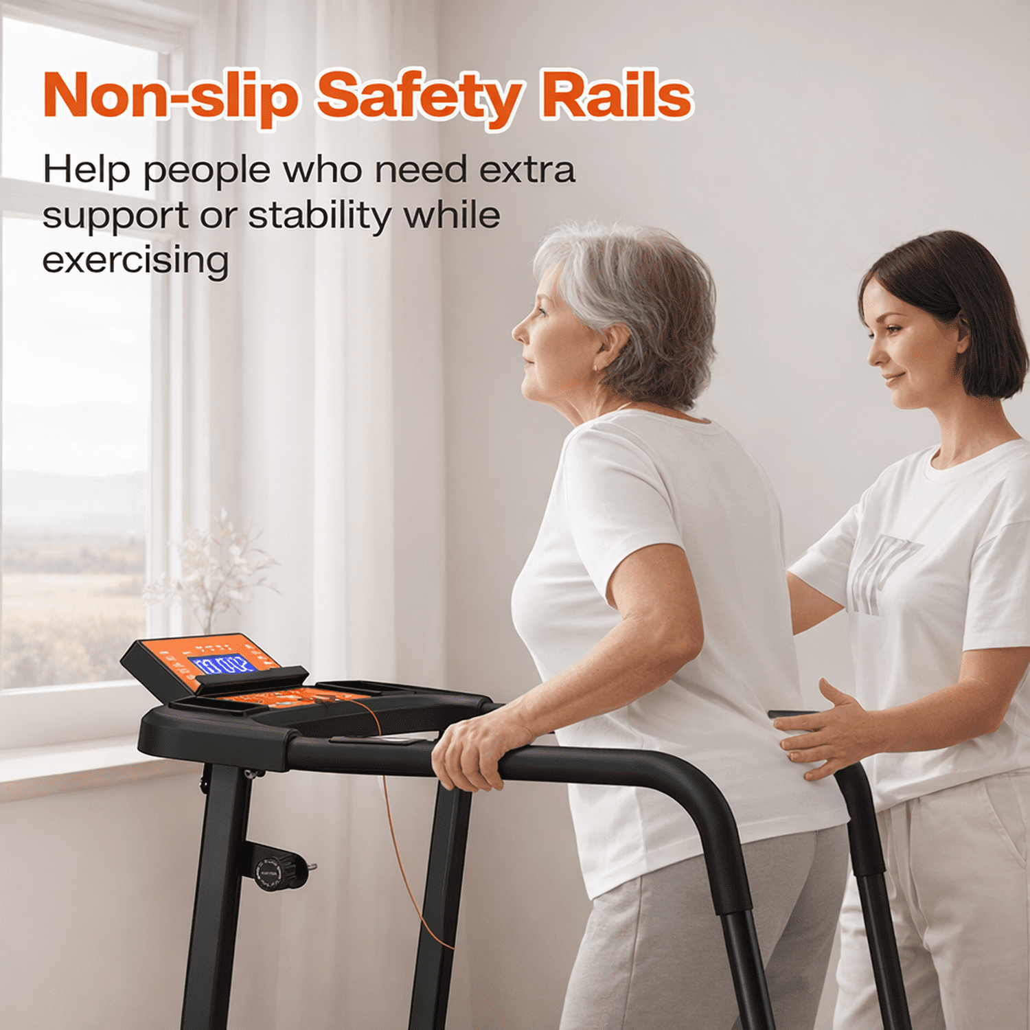 Noaman Walking Treadmill for Seniors & Recovery with Extended Safety Handrails, 300 lbs Capacity, 2.5HP Foldable Portable Treadmill for Home, Smart APP Control & Joint Protection Shock Absorption