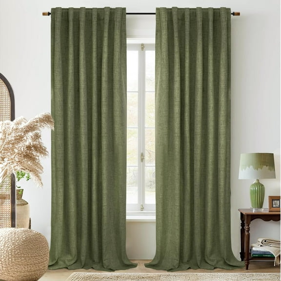 DriftAway 100% Blackout Linen Curtains for Bedroom 84 Inches Long Farmhouse Thermal Insulated 3 Inch Rod Pocket Back Tab Full Light Blocking 2 Panels for Living Room Nursery