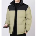 thumbnail image 4 of Mens Puffer Jacket Thickened Winter Coat Warm Hooded Stand Collar Color Block Zip Up Down Filled Ski Bubble Coat, 4 of 6