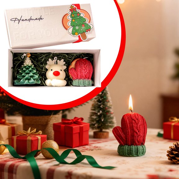 Christmas Scented Candle Gift Set - Holiday Themed Candles Festive Shapes, Aromatherapy Soy Wax Candles for Xmas Home Decor, Cute Holiday Candle Set