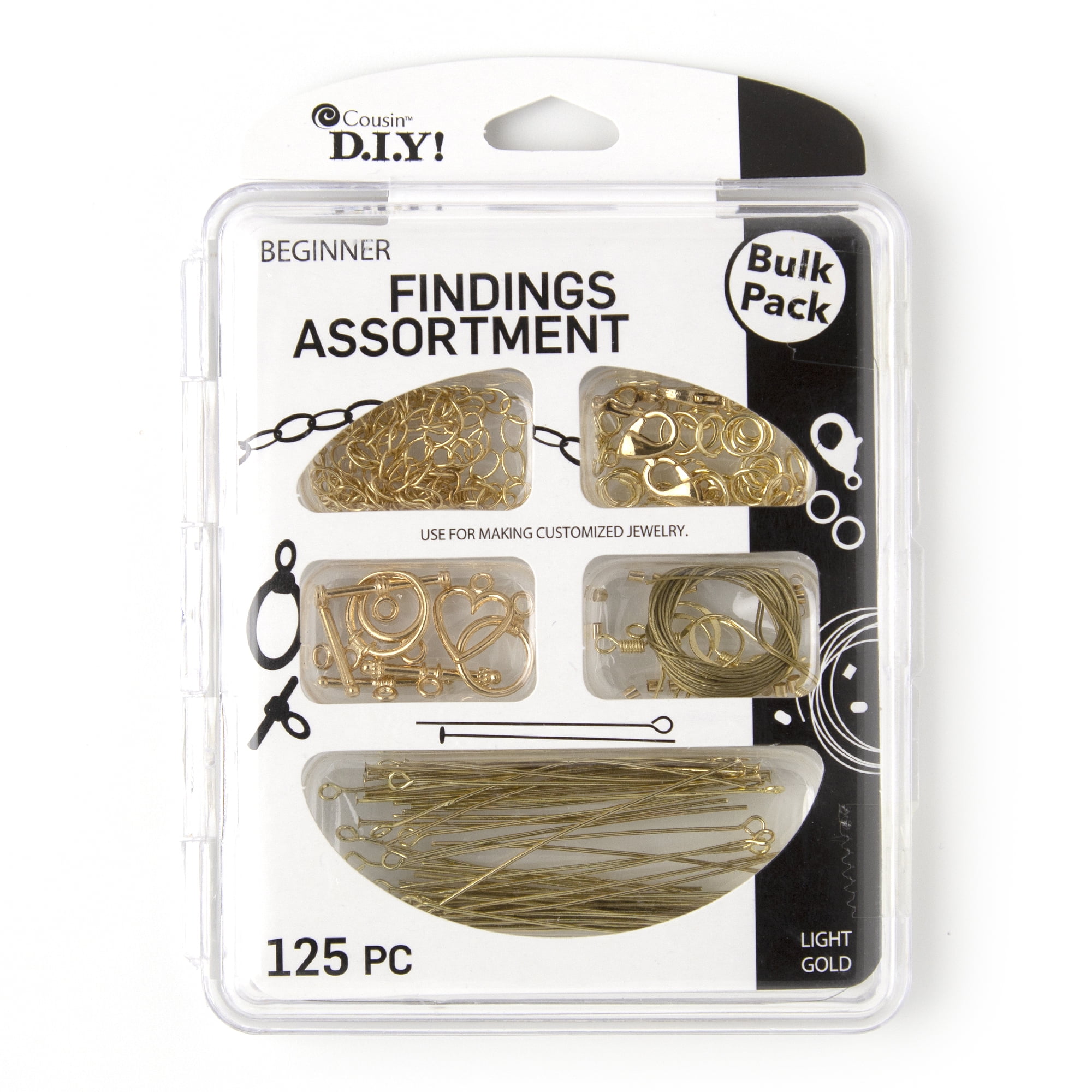 (2 pack) Cousin DIY Jewelry Making Findings Starter Pack, Soft Gold Finish Metal, 125 Piece