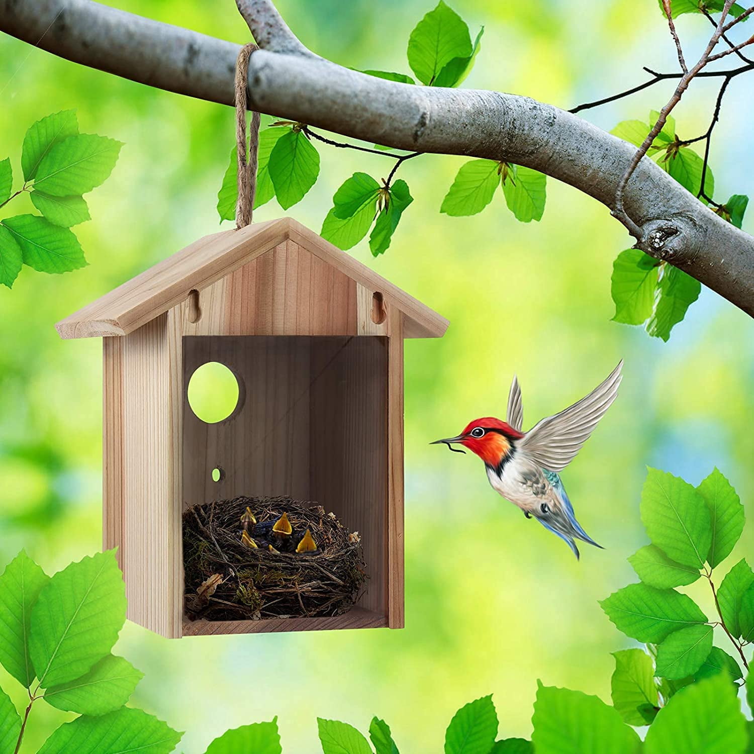 Hanging Bird House Feeder Nesting Box Parrot Finch Grass Nest Garden Ornament