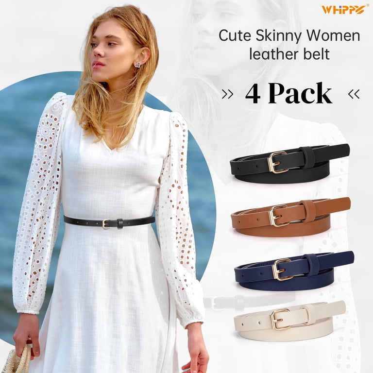 WHIPPY Skinny Women Leather Belts for Dresses Skinny Waist Belt for Jeans  with Gold Buckle - Walmart.com