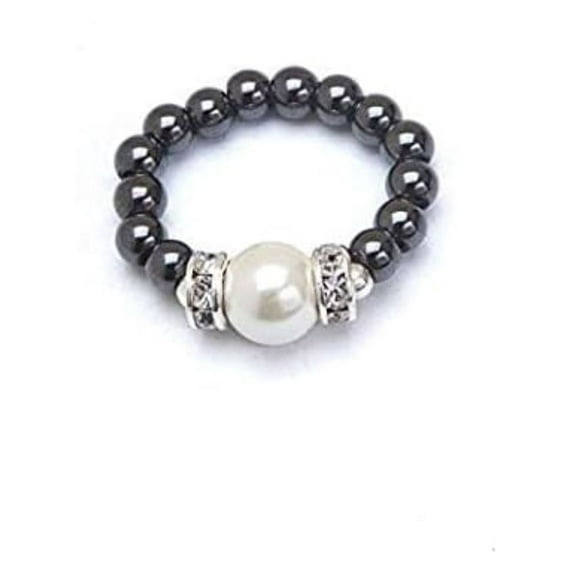 MagneHealth Black Magnetic Hematite Beaded Ring, Unisex Size 5 (XS), Wellness & Balance Jewelry