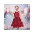 thumbnail image 2 of Sunny Fashion Girls Dress Ruby Red Halter Neck Mesh Sequin Leaf Embroidered Pageant 8 Years, 2 of 7