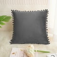 thumbnail image 2 of PiccoCasa Velvet Pillow Cover with Pompoms for Sofa Bed 1PCS Dark Gray 18x18Inch, 2 of 8