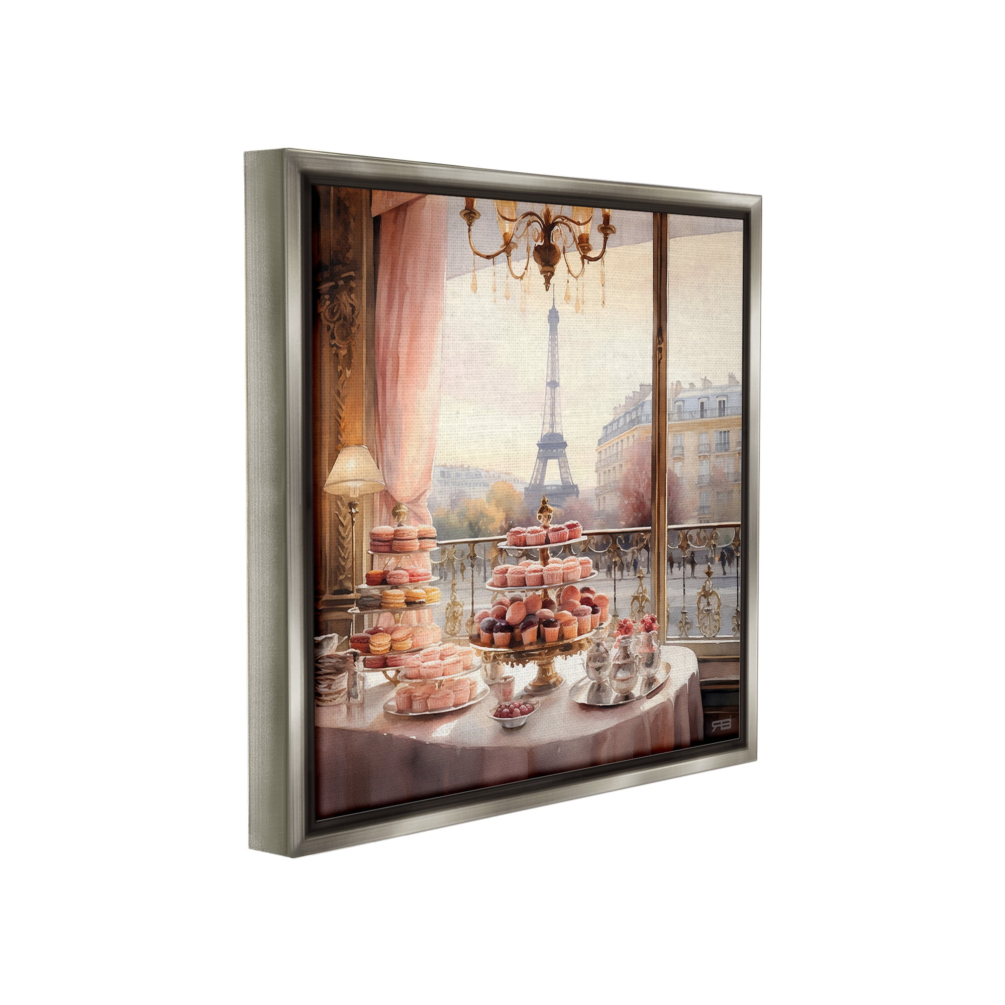 Stupell Industries Parisian Desserts City View Food & Beverage Painting Gray Floater Framed Canvas Art Print Wall Art, 18 x 18