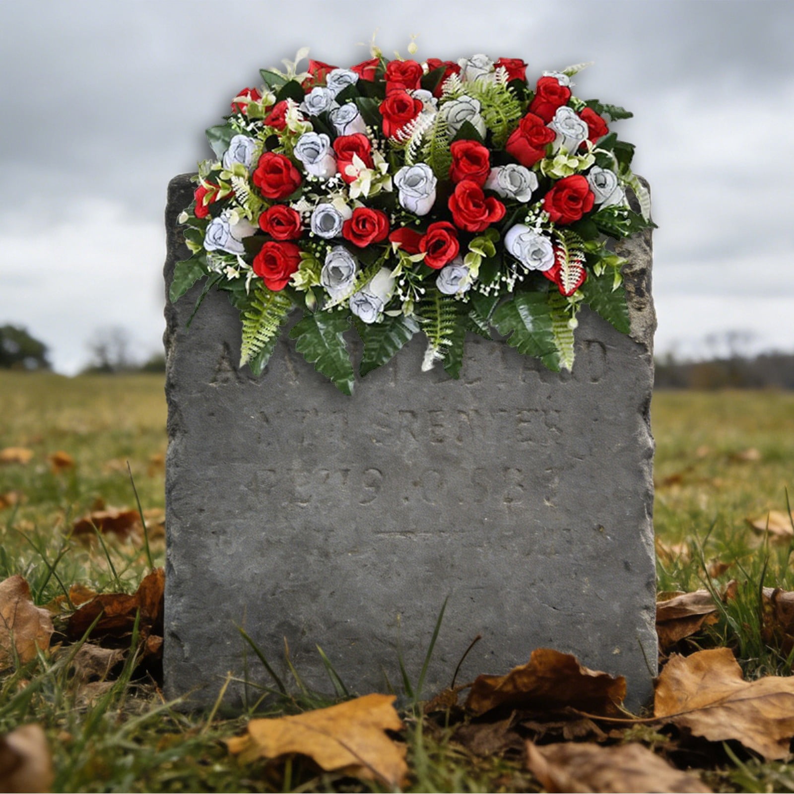 Artificial Rose Hydrangea Cemetery Flowers with Stable Foam Base, Realistic Silk Memorial Bouquet for Grave Decor, Fake Floral Arrangement for Headstone, Tribute Flowers for Outdoor Gravesite