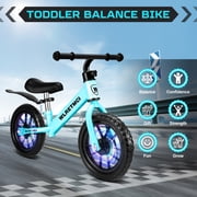 WLRETMCI Kid Balance Bike, 12'' Toddlers Training Bicycle for 2-5 Years Old Boys Girls, Lightweight with Lighting up Wheels, Bule