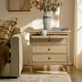 thumbnail image 2 of Tina's Home Farmhouse Natural Soild wood End Table with Charging Station, 3 Drawer Side Table with Pull-Out Tray for Living Room, Small Spaces, 2 of 5