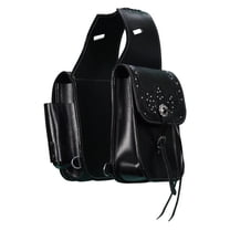 Leather Saddle Bag Black Floral Carved Decorated With Studs 10x10 size