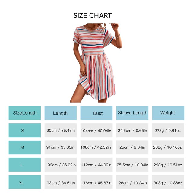 Robe d'Été, Simple Ronde Cou Type Lose Robe d'Été Décontractée Manches Courtes pour l'École Orange Rose S