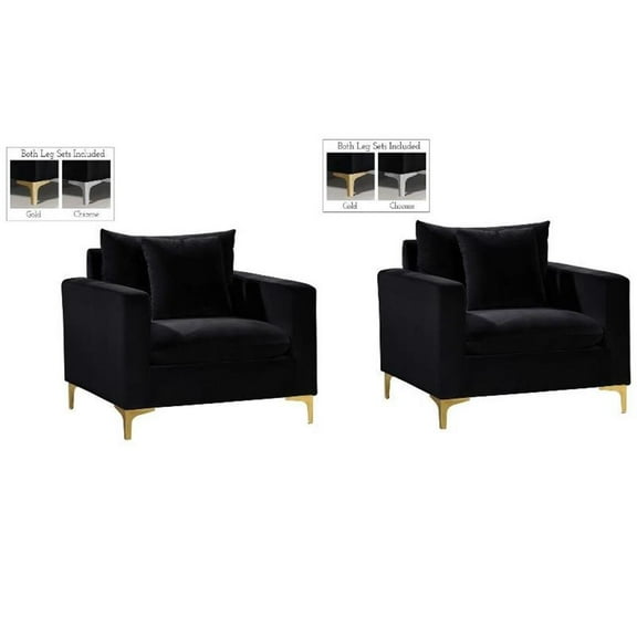 Home Square 2 Piece Upholstered Velvet Accent Chair Set in Black