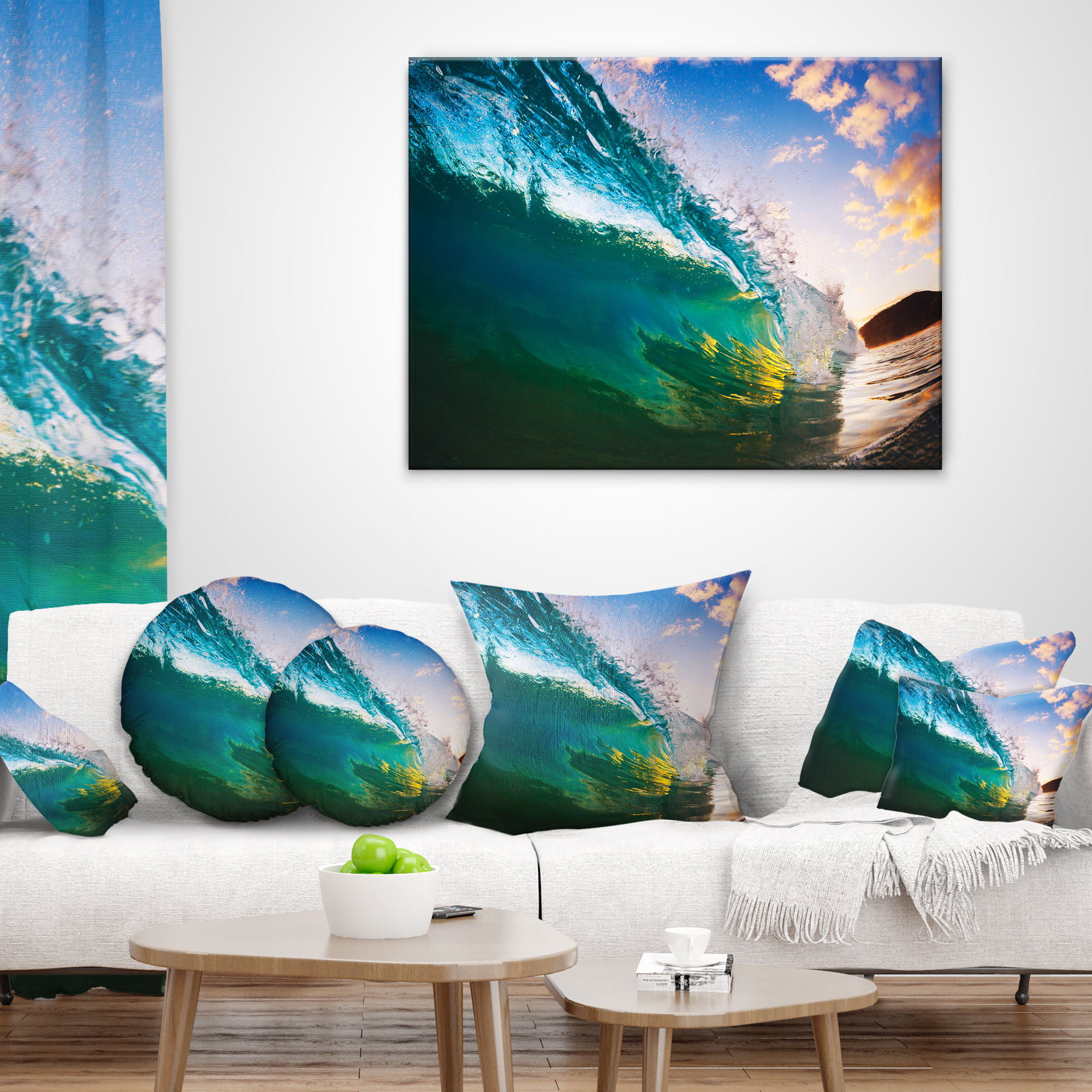 Designart Ocean Wave at Sunset - Photography Throw Pillow - 12x20